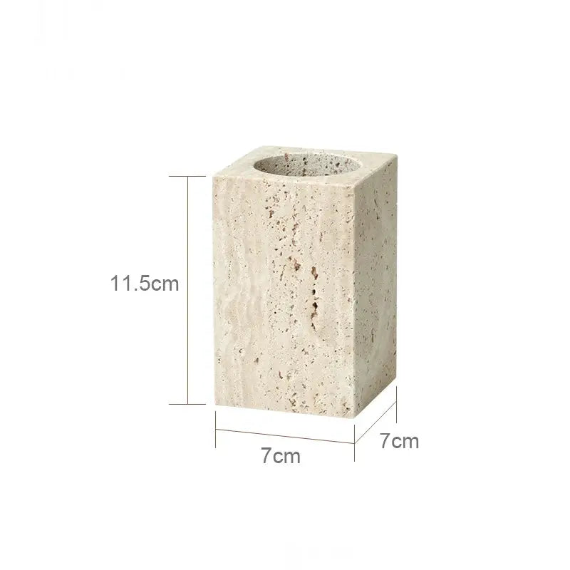 Simples Market beige travertine bathroom accessory block with round top cavity