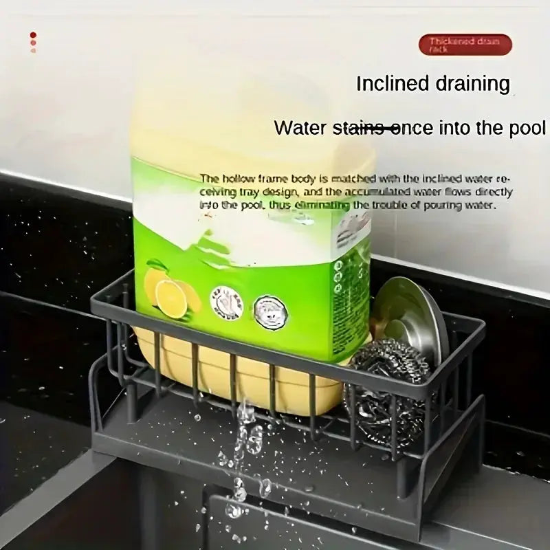 DrillFree Home Sink Organizer Waterproof Multi Use Sponge And Soap Holder Draining Rack For Kitchen Countertop