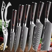 PrimeBlade Laser Damascus Kitchen Knife Set Durable Stainless Steel With Laser Pattern For Meat Fruit Bread And More