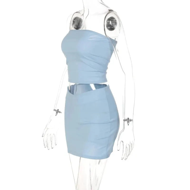 Dulzura Women Spring 2025 Tube Top And Mini Skirt Set Two Piece