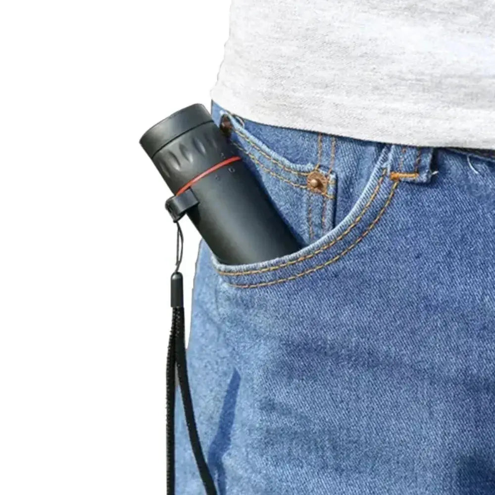 Simples Market 2000x25 HD monocular telescope, black compact pocket-size with strap in jeans pocket