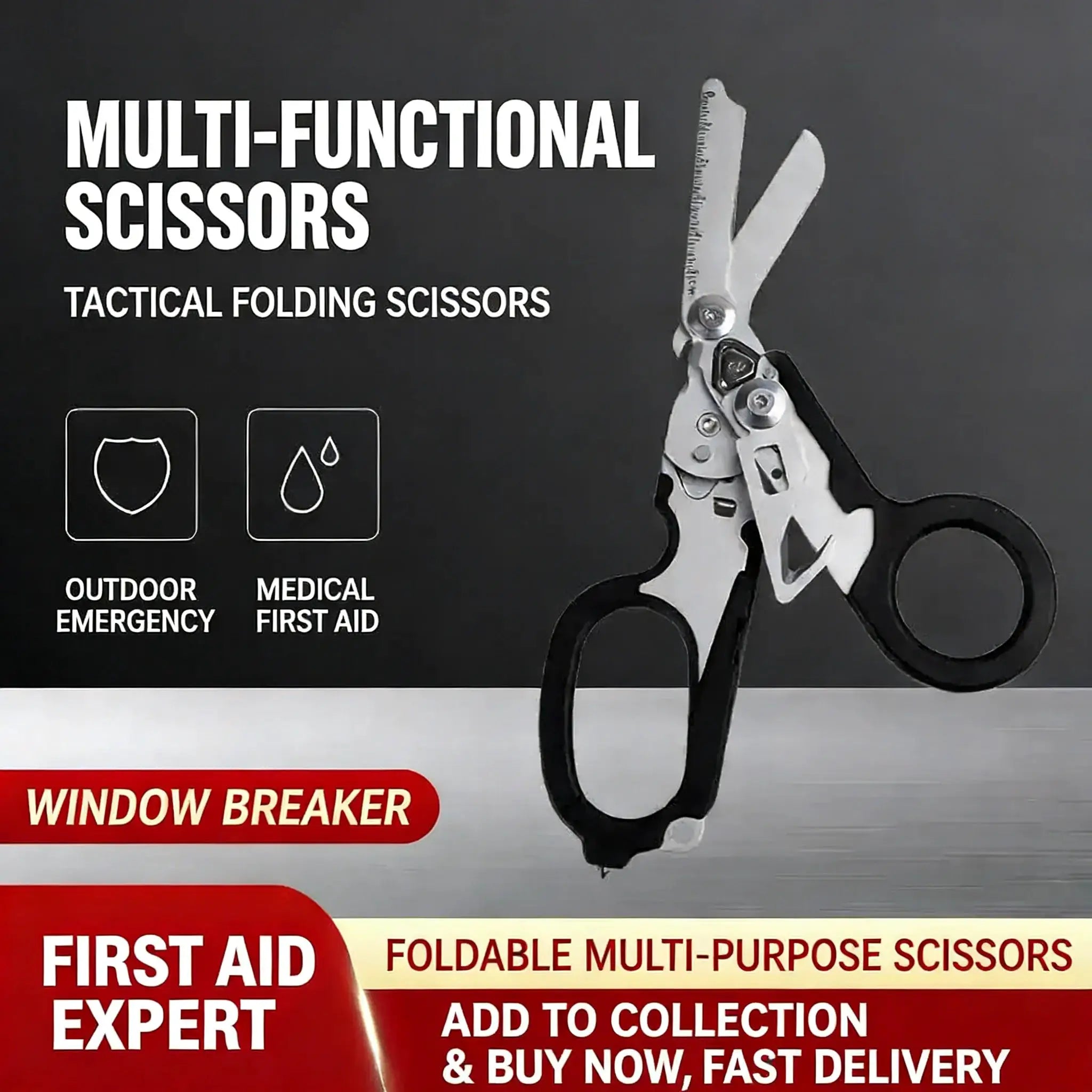 Multifunctional Emergency Response Shears With Strap Cutter And Glass Breaker For Outdoor Rescue