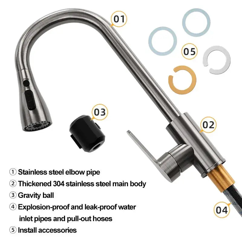 Simples Market stainless steel kitchen pull-out faucet with retractable spray head