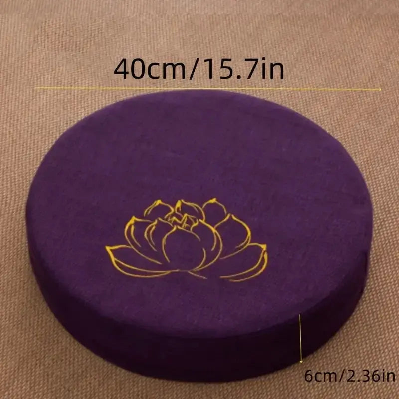Yoga meditation linen cushion, purple with gold lotus, 40x6 cm backrest pillow, Simples Market, removable washable