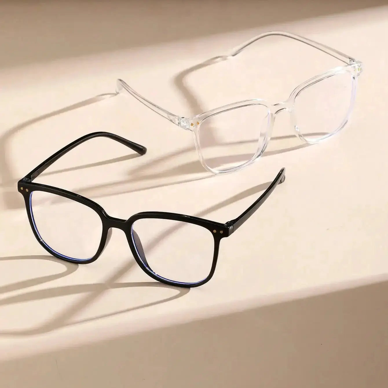 NovaSight Unisex Classic Square Frame Glasses Two Piece Set Lightweight Titanium Plastic Frames For All Day Comfort
