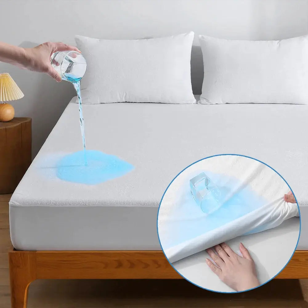 Simples Market 1pc soft terry cloth white waterproof fitted sheet with deep pocket