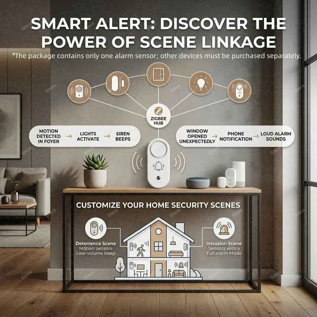 Zigbee siren alarm with vibration sensor, white, Simples Market; compatible with TUYA Smart Life and Zigbee hub