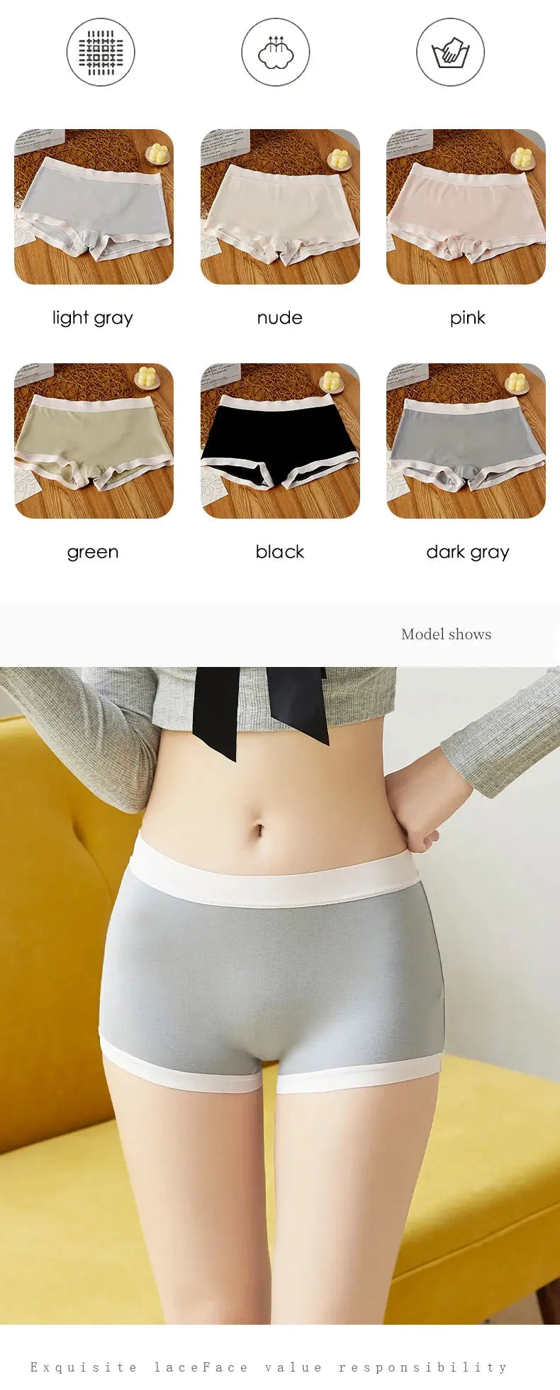 BANNIROU mid-rise seamless women's boyshorts by Simples Market; 6 color options.