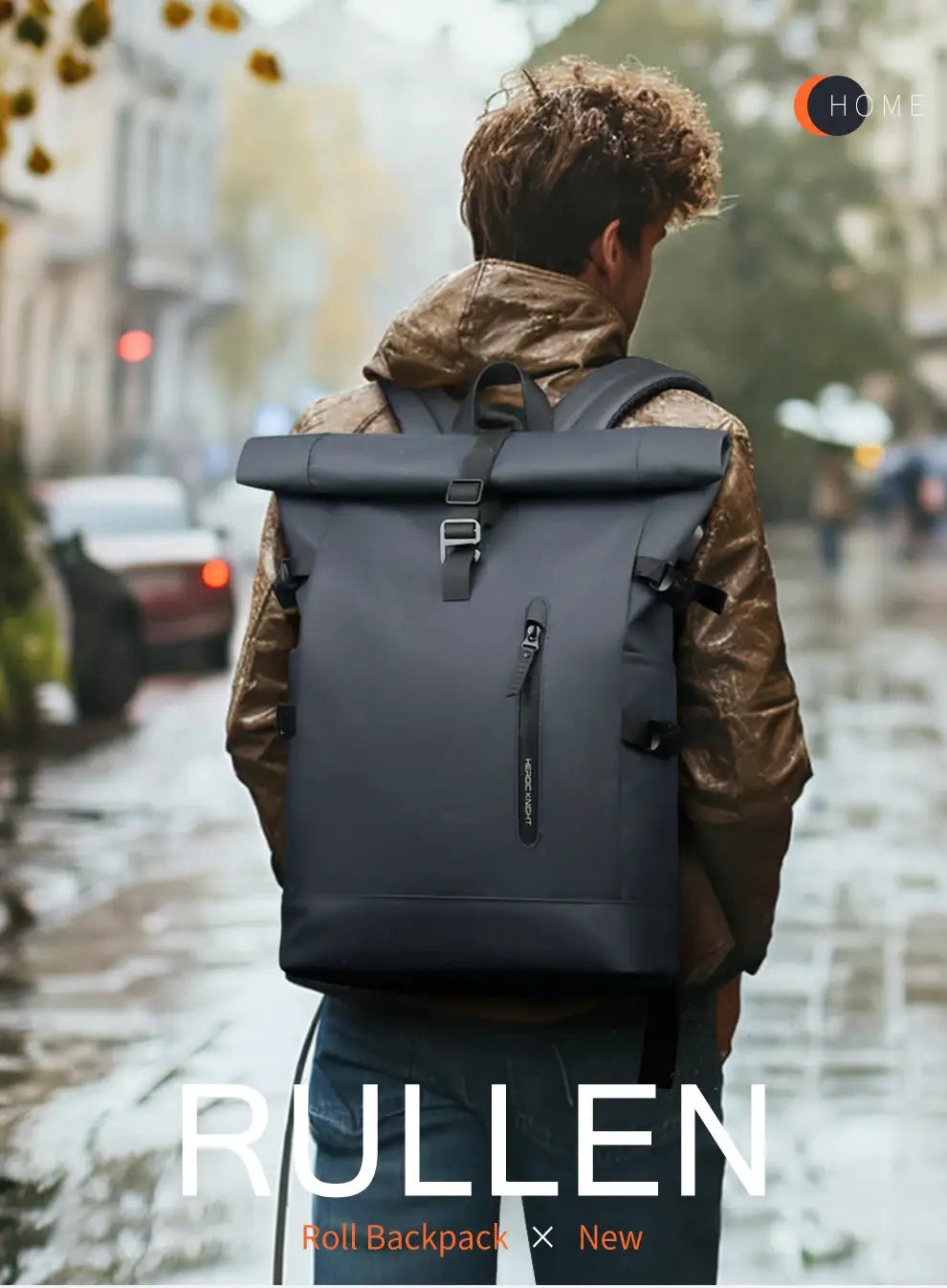 HK Large 15.6 Inch laptop backpack with roll-top closure in dark gray