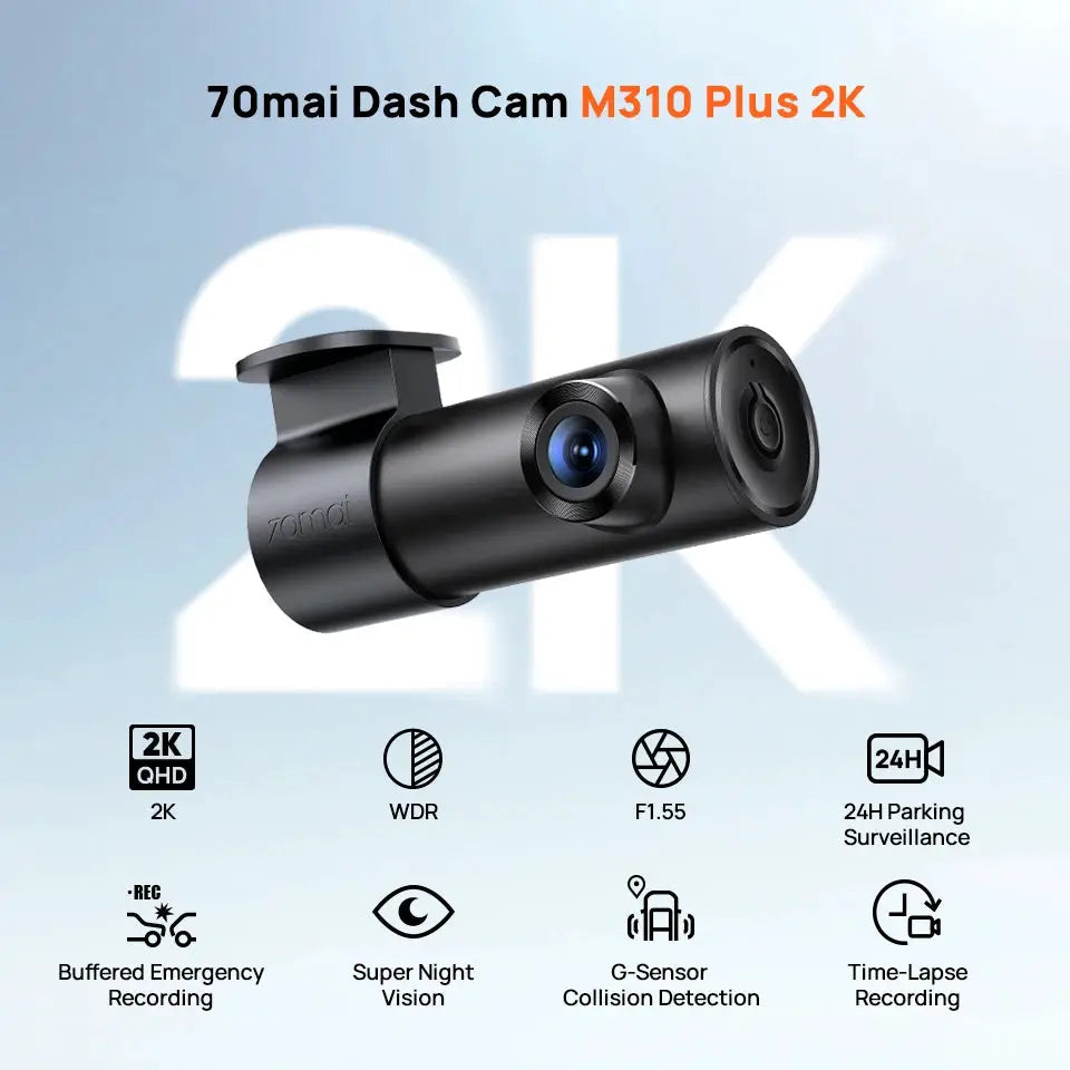70mai Dash Cam M310 Plus 2K car DVR in black with F1.55 lens and 24H parking