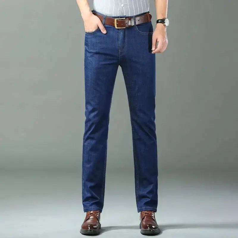 Ice Silk Denim Jeans For Men Blue Straight Stretch Cotton Pants