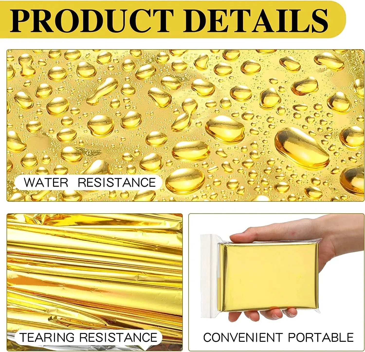 Simples Market gold emergency blanket, 160×210cm, waterproof and tear-resistant, portable camping survival foil