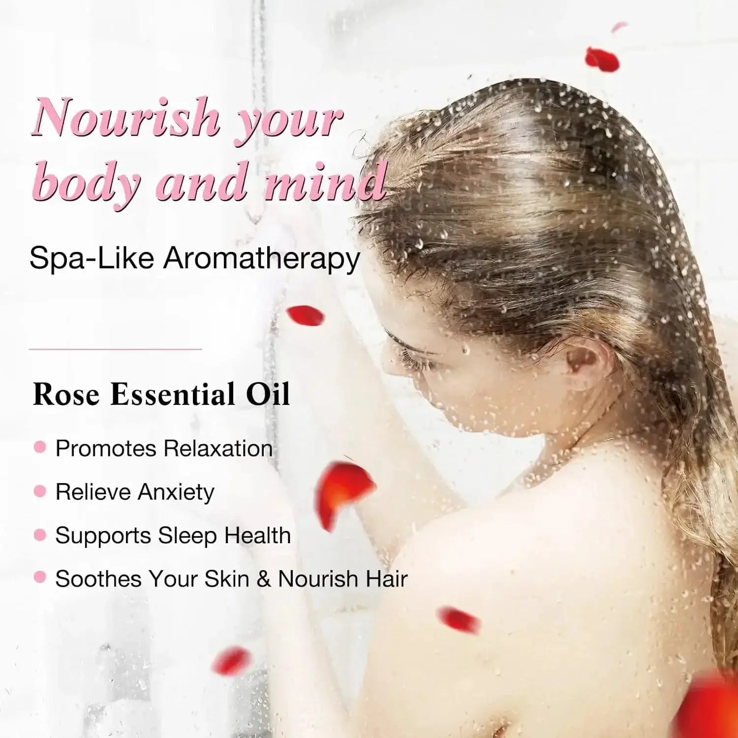Shower filter with rose essential oil for spa-like aromatherapy and relaxation
