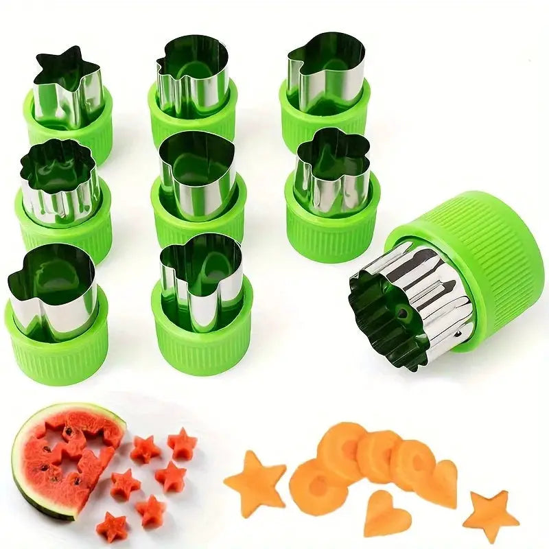 9 Piece Stainless Steel Cookie And Vegetable Cutting Set With Mini Embossing Molds For Kids Baking
