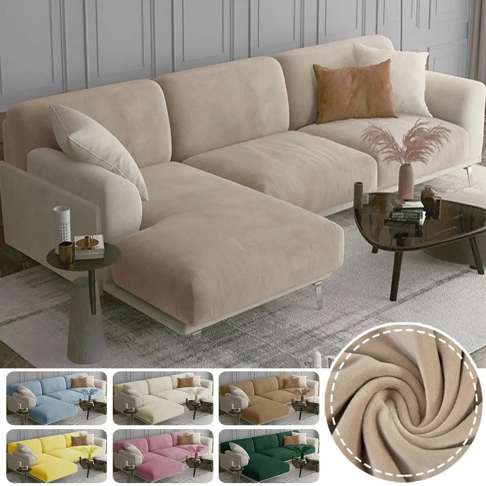 Sofa cover by Simples Market; luxury soft velvet, beige, elastic-fit for sectional sofa