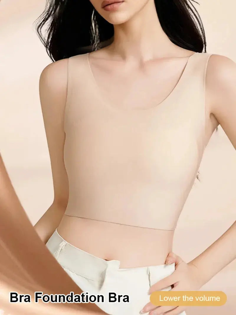 Foundation bra by Simples Market; nude seamless wide-shoulder underwear with padding