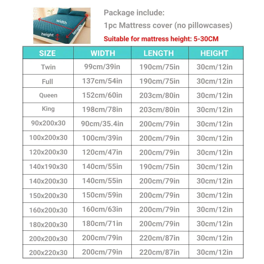 1pc 3D Air Fabric Thick Mattress Cover 100% Waterproof Mattress Protector Soft Breathable Fitted Bed Sheet