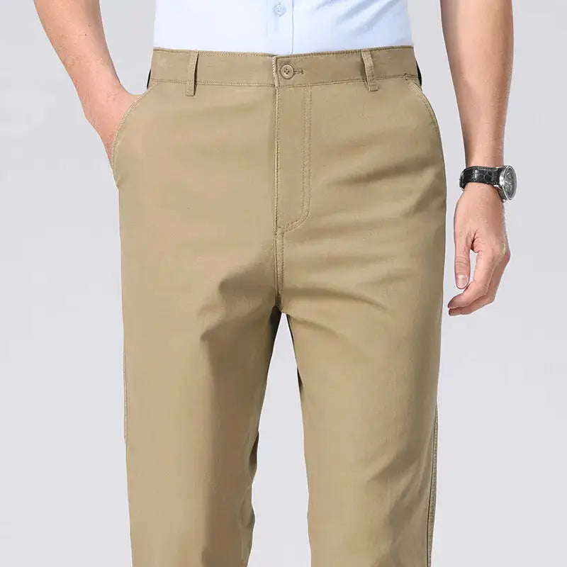 Men's chino pants by Simples Market in khaki with pockets, lightweight business casual trousers