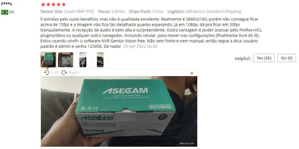 ASECAM 4K IP camera packaging box in teal, held in hand