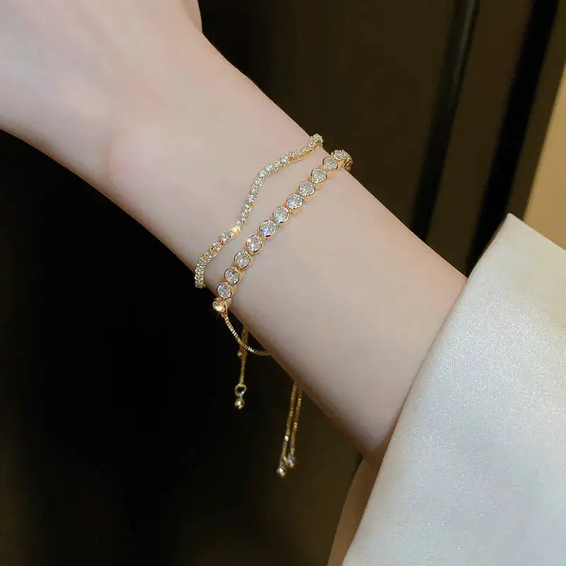 Wave Geometry Adjustable Bracelet Bangle Luxury Rhinestone Crystal Jewelry For Women Wedding Wristband Fashion