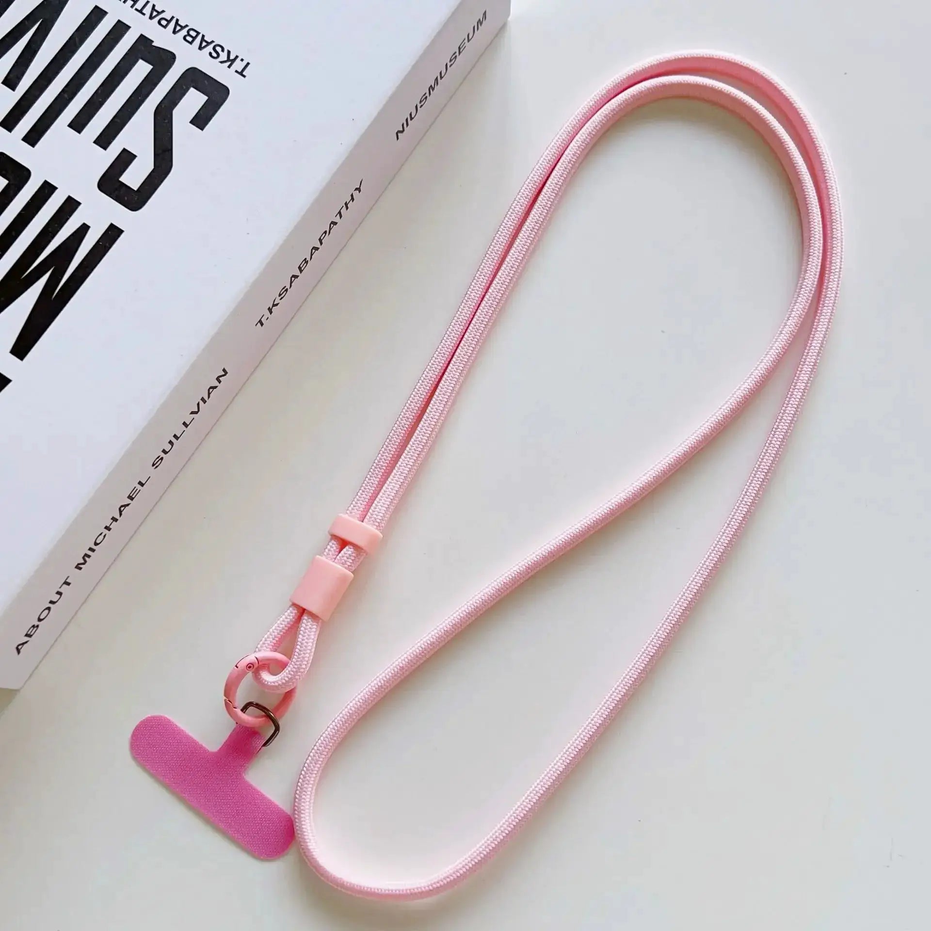 Solid pink mobile phone lanyard rope strap with adjustable buckle and clip, Simples Market.