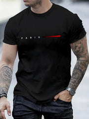 Men's 100 Percent Cotton Summer T Shirt Paris Letter Print Round Neck Short Sleeve Casual Top