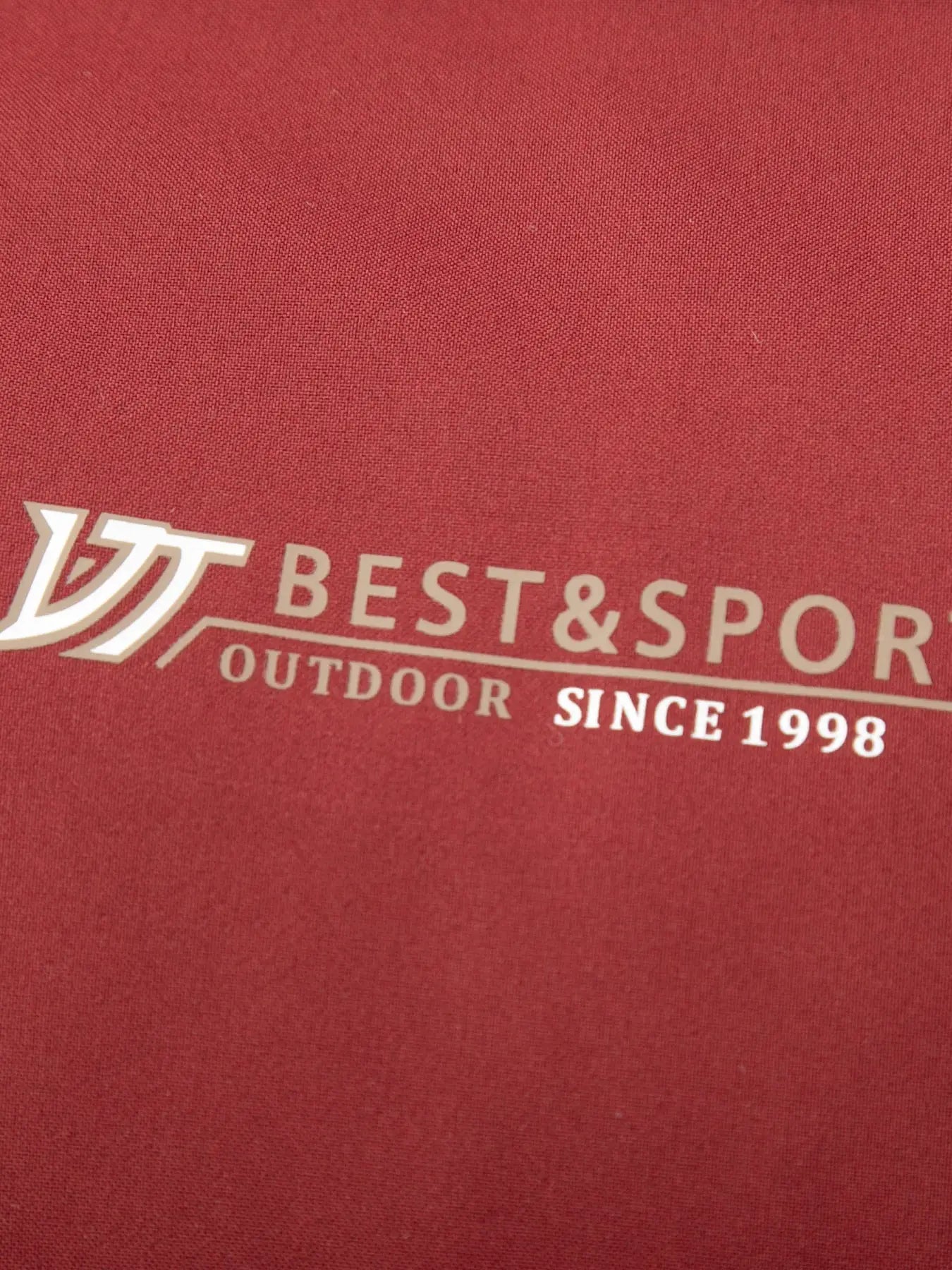 Men's red cotton jacket with Best & Sport Outdoor logo on fabric