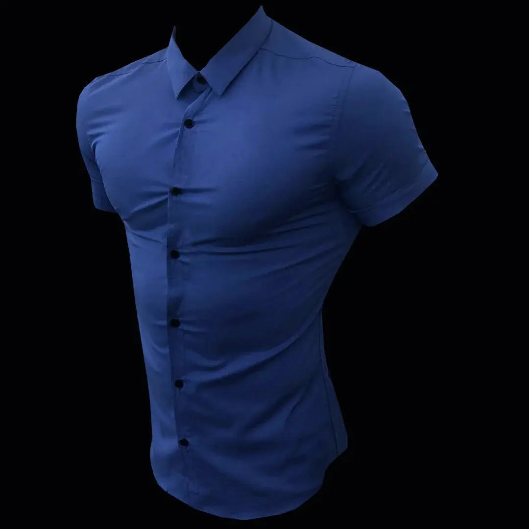 Dress shirt for men, blue slim-fit short-sleeve by Simples Market