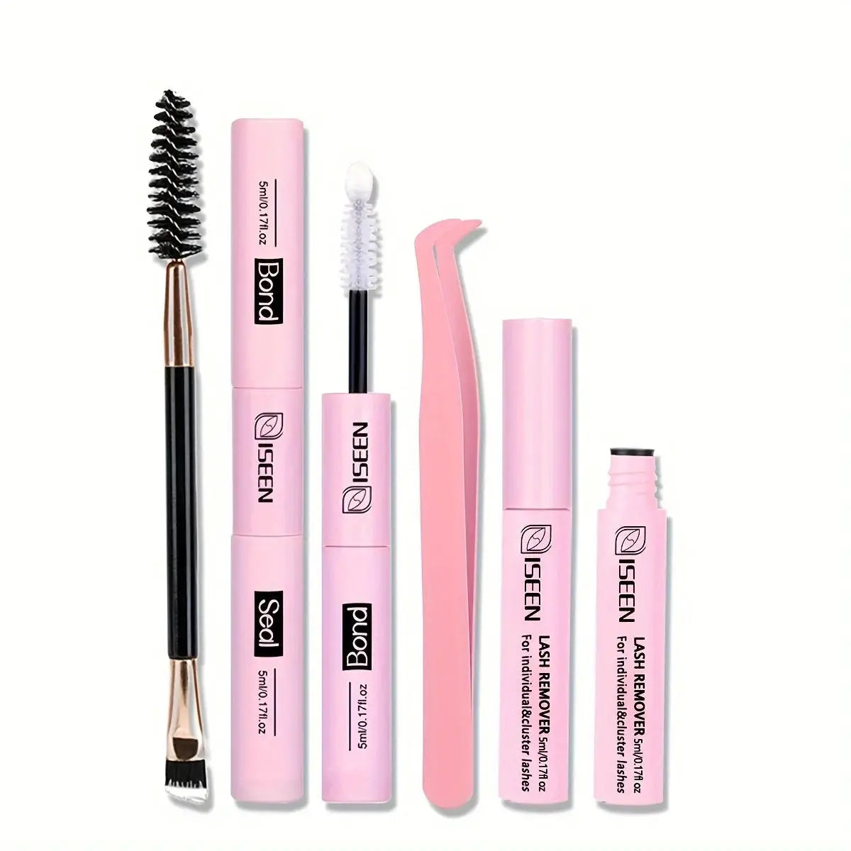 ISEEN Lash Bond and Seal 10ml lash glue kit; six pink tools and tubes by Simples Market