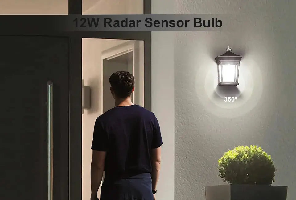 2-pack LED night lights with 360° radar motion sensor, white, 220V/110V wall-mounted outdoor lamp