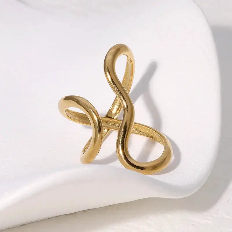 Stainless Steel Open Ring With 18K Gold PVD Plating And Personality Charms For Women Trendy Jewelry
