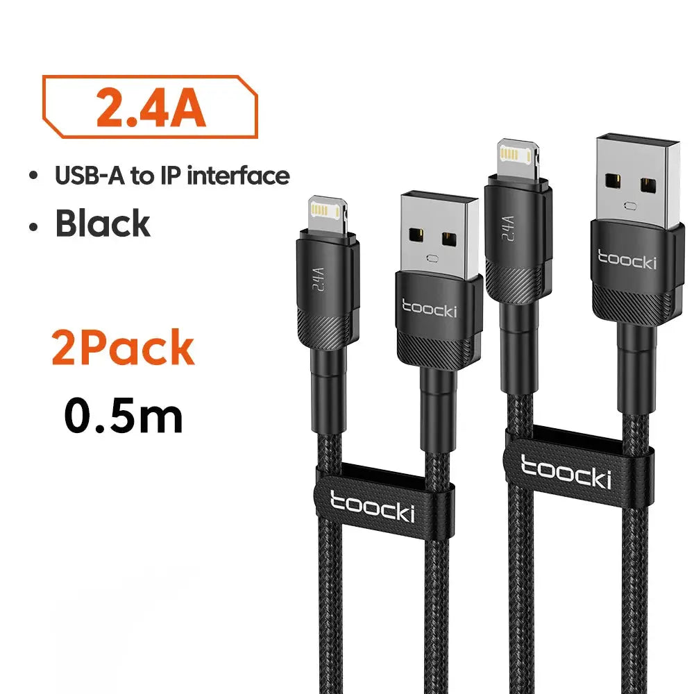 Toocki USB Cable 2-Pack, black 0.5m, USB-A to Lightning for iPhone, 2.4A fast charging