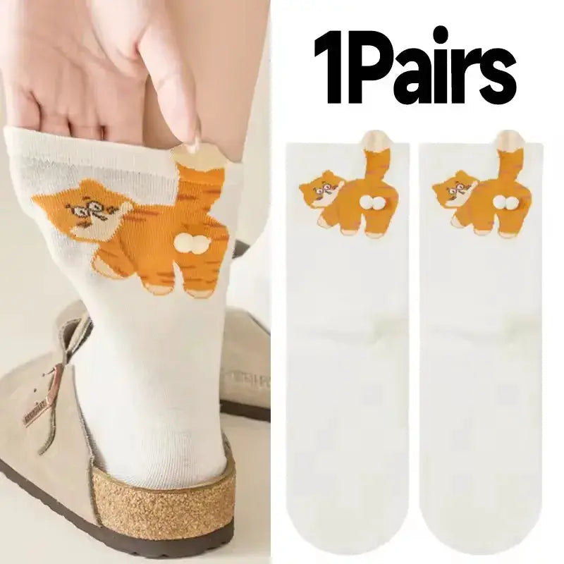 3D Cute Cat Socks Black And White Cotton Socks For Women And Girls Breathable Soft Kawaii Gift Sock Set