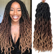 Simples Market 18/24in goddess faux locs crochet hair, 6-pack bundle, black to brown ombre, synthetic wavy dreadlocks