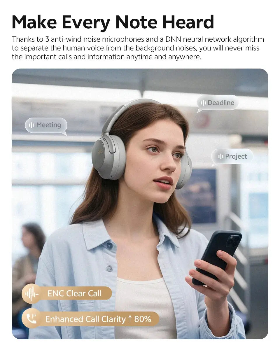 QCY H3S over-ear headphones in grey, wireless Bluetooth headset