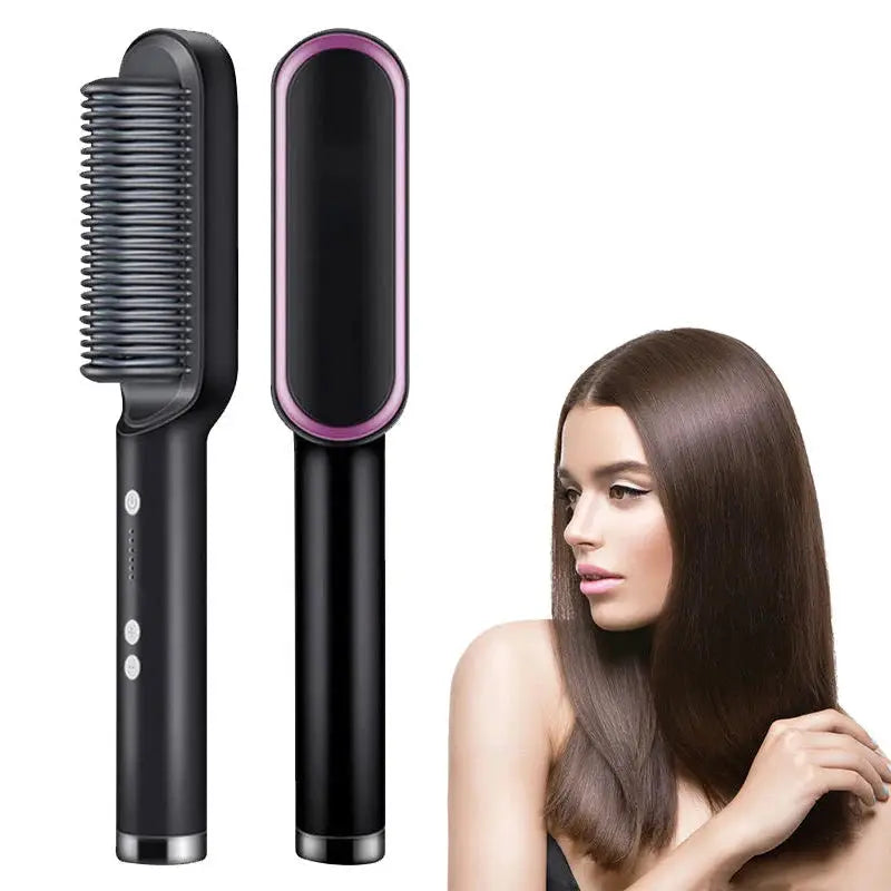 Electric Hair Straightener Brush With Ceramic Plates Fast Heating And Temperature Control For Safe Styling