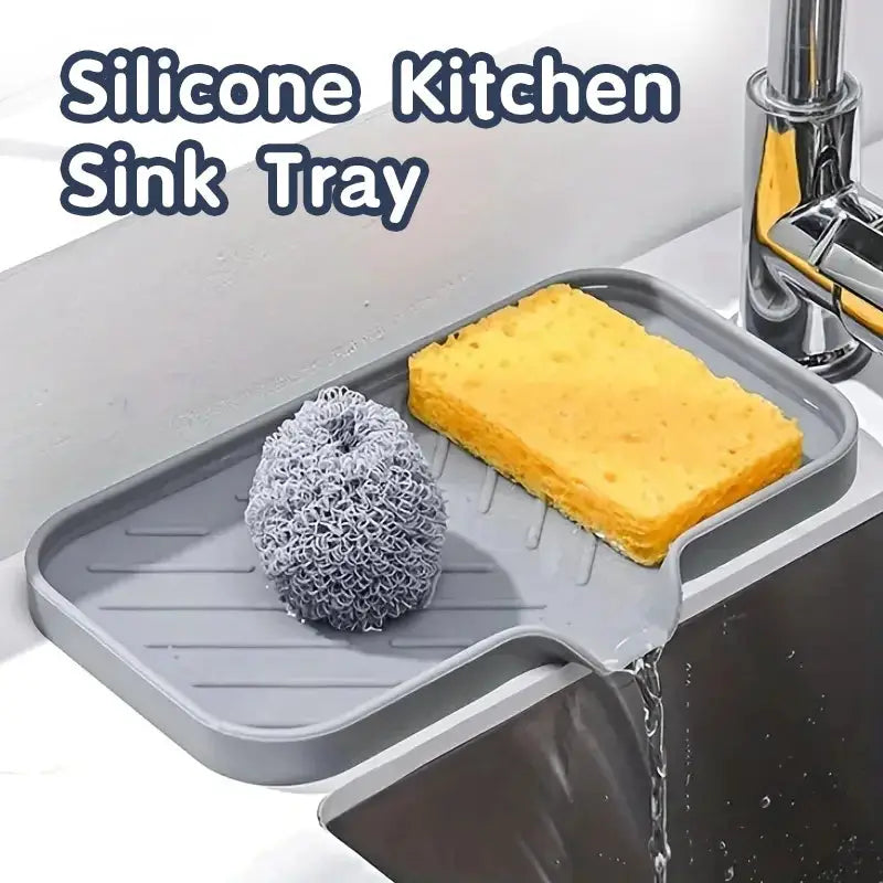 SiliconeEase Faucet Mat And Kitchen Sink Tray All In One Drain Pad For Soap Sponge Drying On Countertop