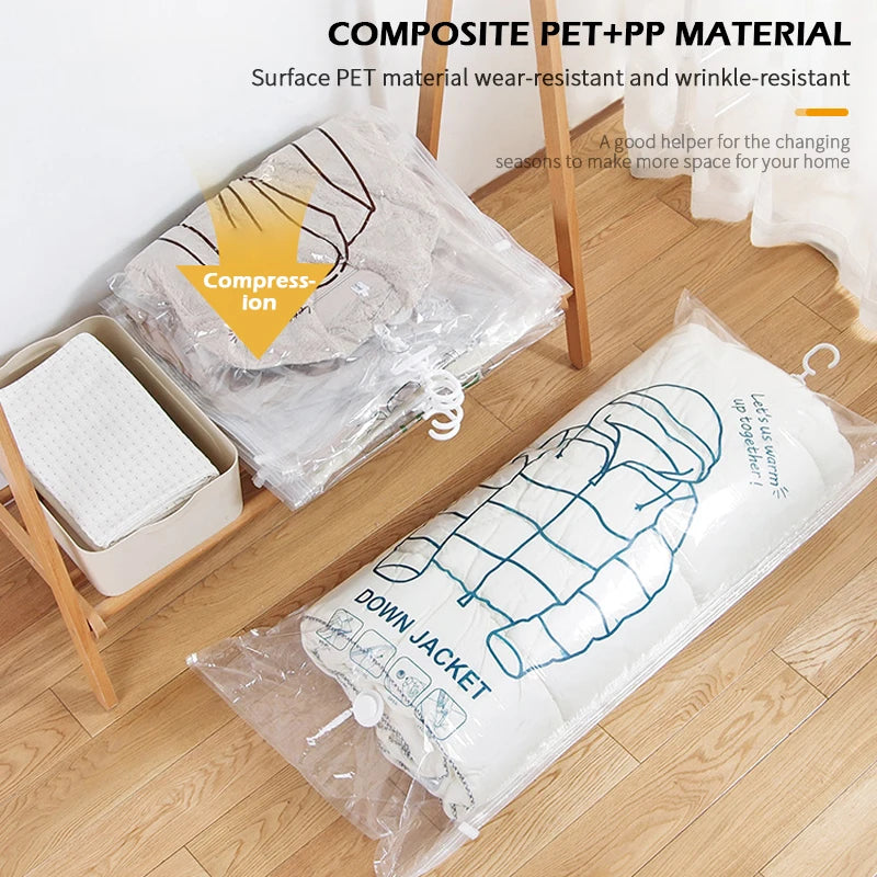 Hanging Vacuum Storage Bags Space Saver Vacuum Seal Storage Bags for Suits Dress Coats Jackets Closet Organizer
