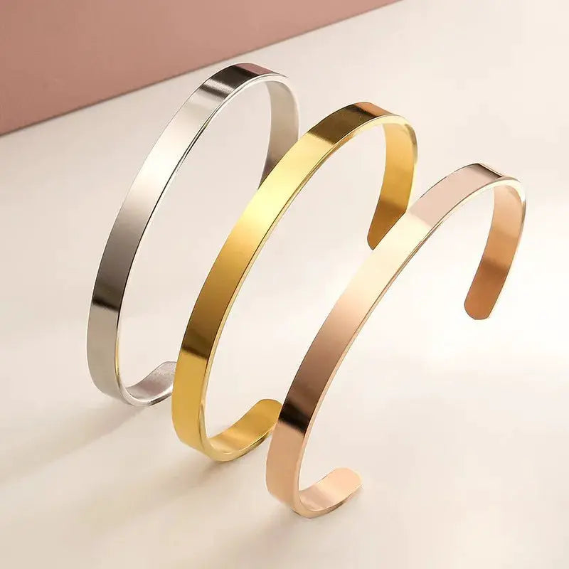 New Classic Simple Unisex Open Adjustable Stainless Steel Bracelet 4mm Gloss Finish