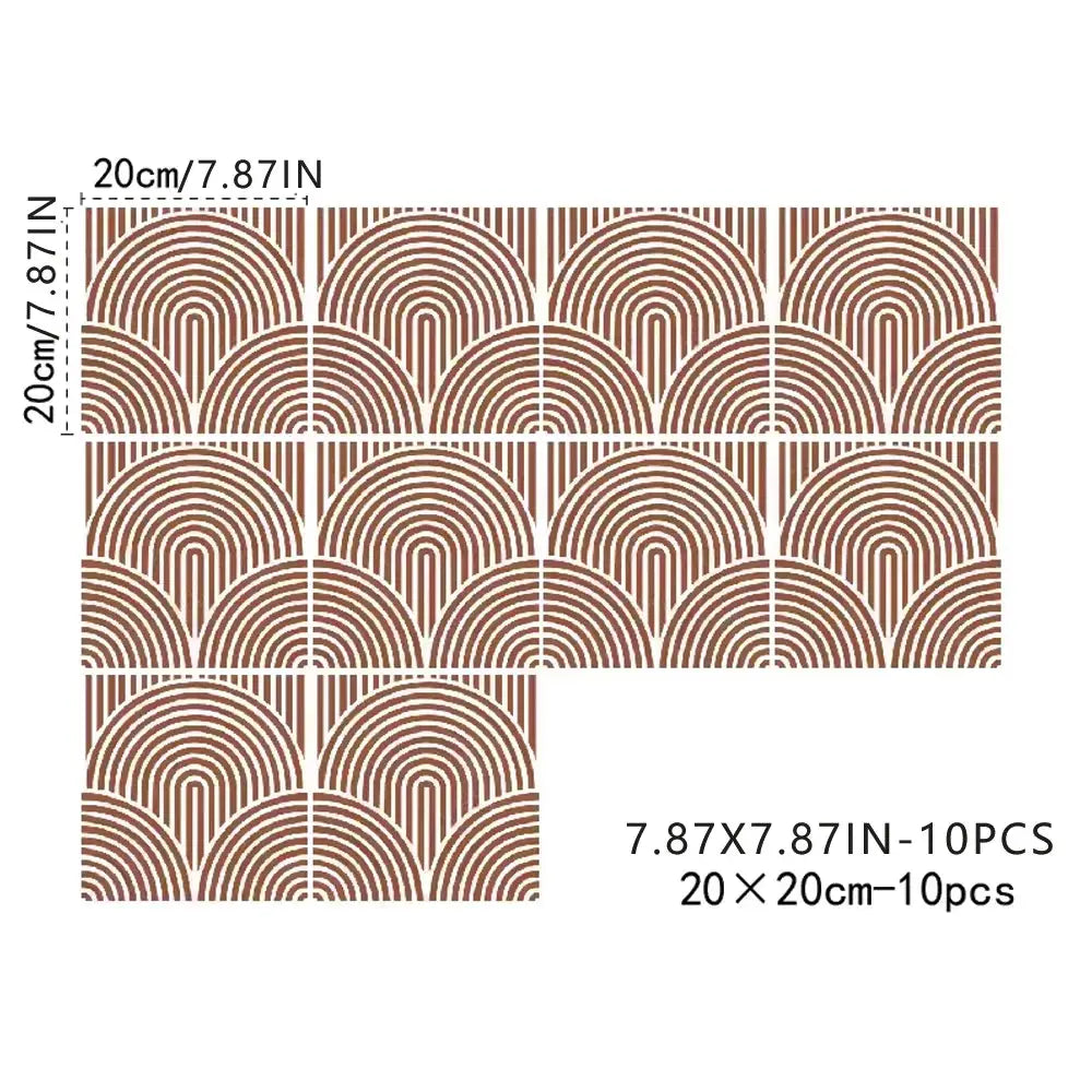 Simples Market 10Pcs abstract matte wall tile stickers in brown arc pattern for kitchen backsplash