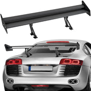 GT Wing car spoiler, 53.1 inch universal double-deck rear wing, black with mounting brackets on a silver car.