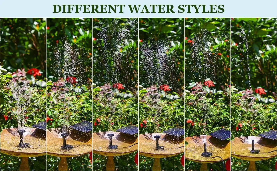Simples Market solar fountain pump kit for ponds and gardens with 6 nozzles, panel-powered, low-noise outdoor water decor