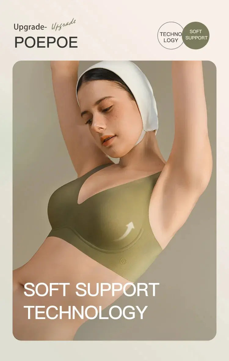 SUJIIN seamless wireless push-up bra in olive green with padded cups and soft support technology