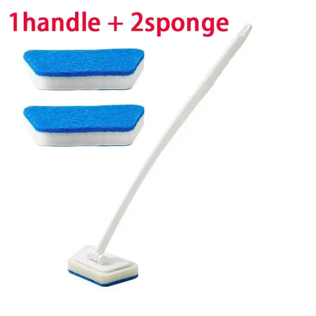 Bathroom cleaning brush with long white handle and 2 blue replaceable sponges by Simples Market