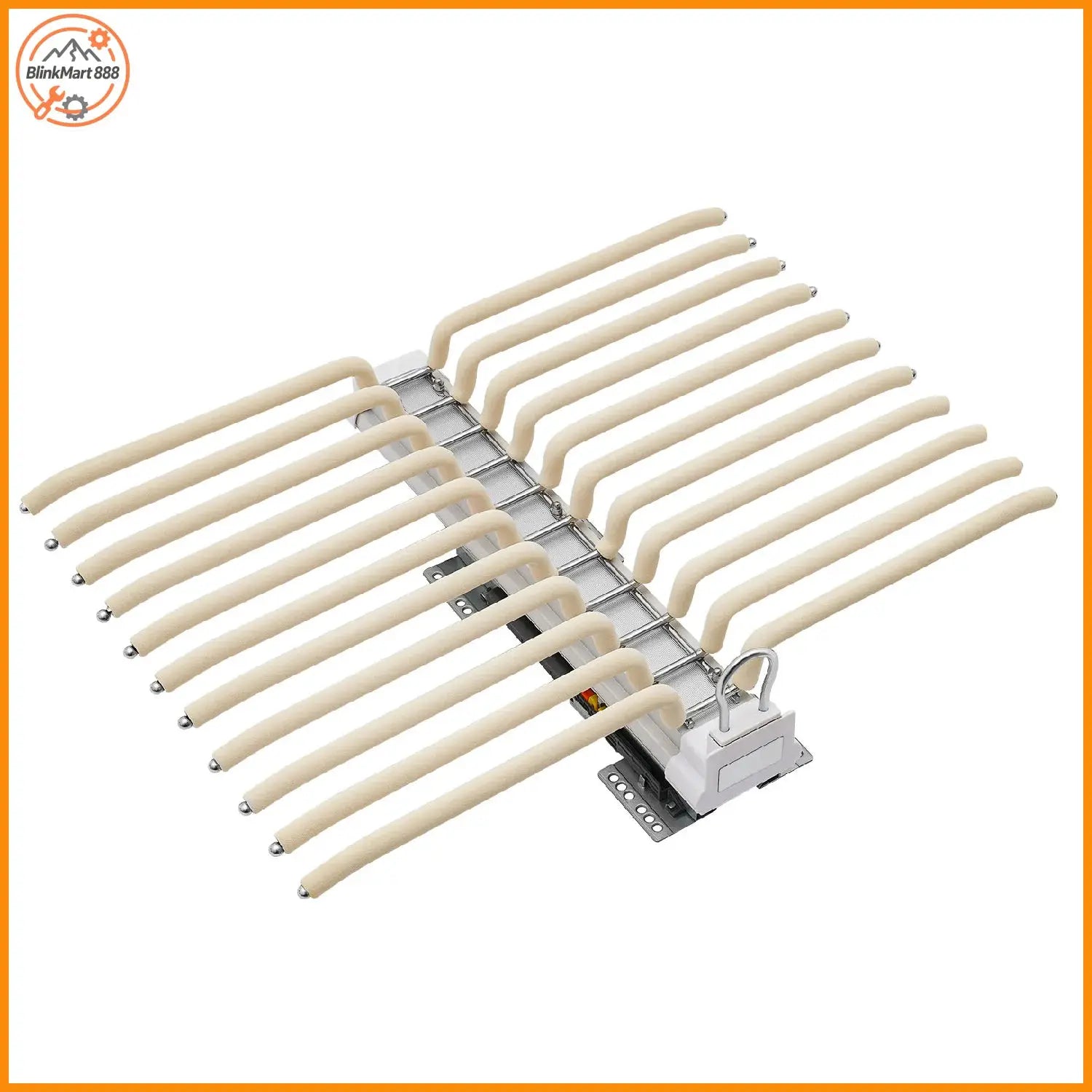Space-saving pull-out wardrobe trouser rack with 22 beige hangers on a metal frame for 46 cm deep wardrobes