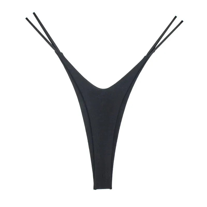 Simples Market sexy high-split cotton thong, black, high-cut G-string