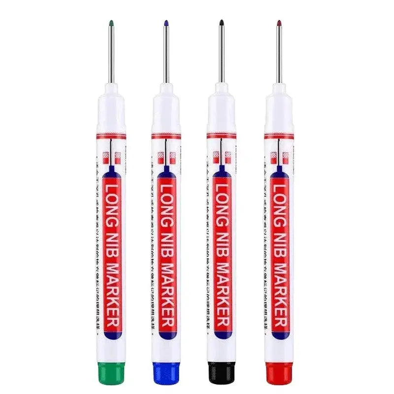 4-pack long nib markers with white bodies and red label; green, blue, black, and red caps