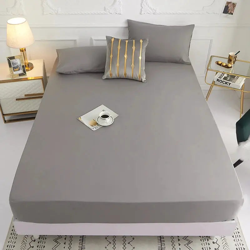Fitted sheet Simples Market: solid grey 100% polyester with elastic edges for bed (pillowcases not included)