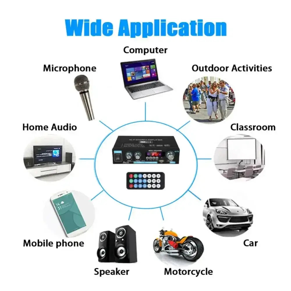 HiFi Digital AK35 Bluetooth Amplifier 2.0 Channel MP3 Sound AMP 110V 240V For Home And Car FM USB Remote Control