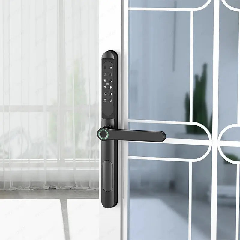 Sliding door smart lock, slim 2.8cm waterproof with fingerprint keypad and lever handle